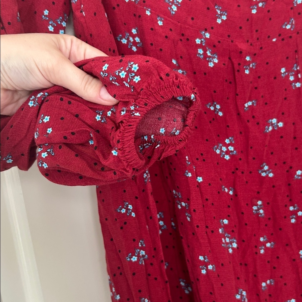 Free People Women's Iris Floral Long Sleeve Midi Dress Red - Picture 4 of 6
